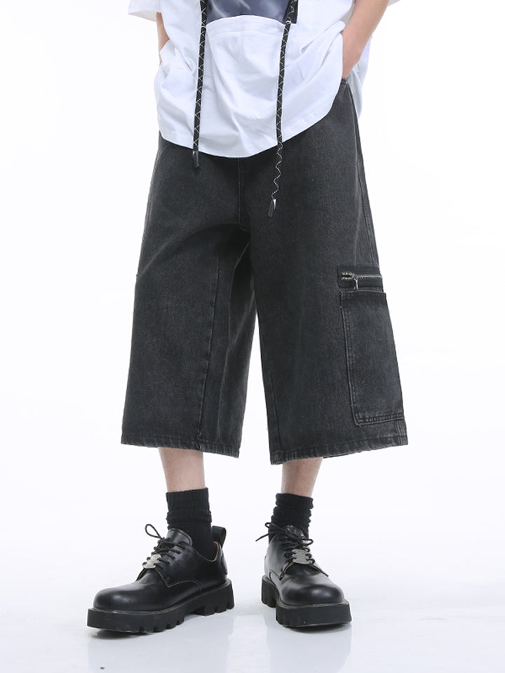 Pantalones de mezclilla sueltos rectos con bolsillo con cremallera 