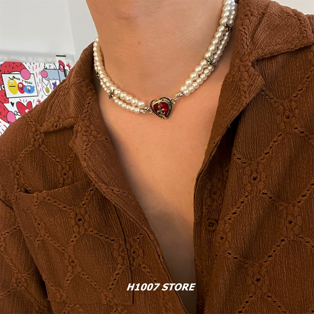 Imitation Pearl Layered Heart Pendant Necklace