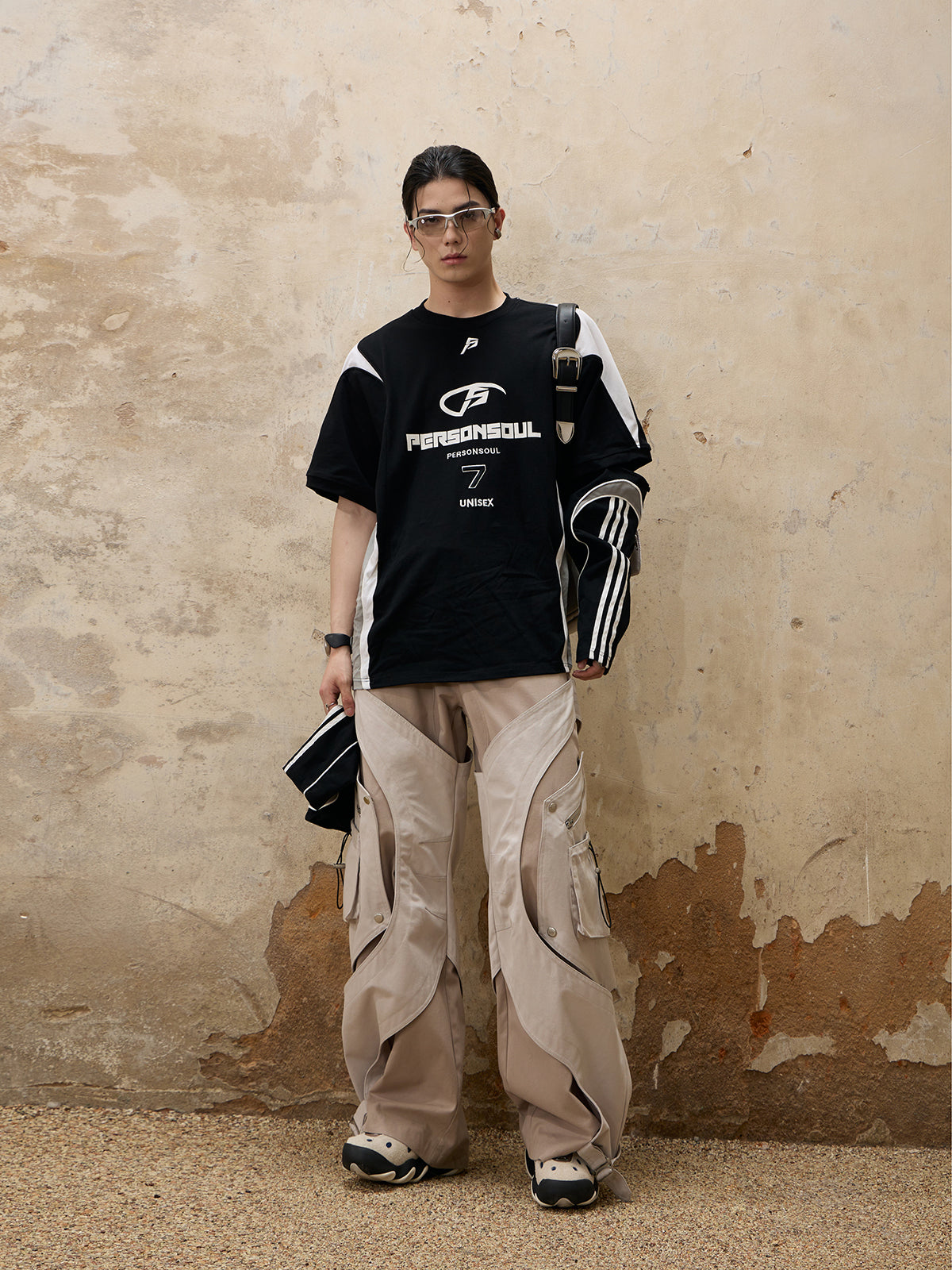 레이싱 컬러블록 탈부착 소매 티셔츠 