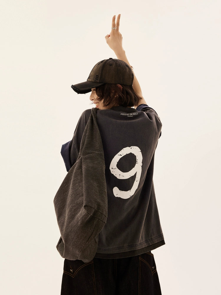 Washed Letter Print Polo Short Sleeve Shirt