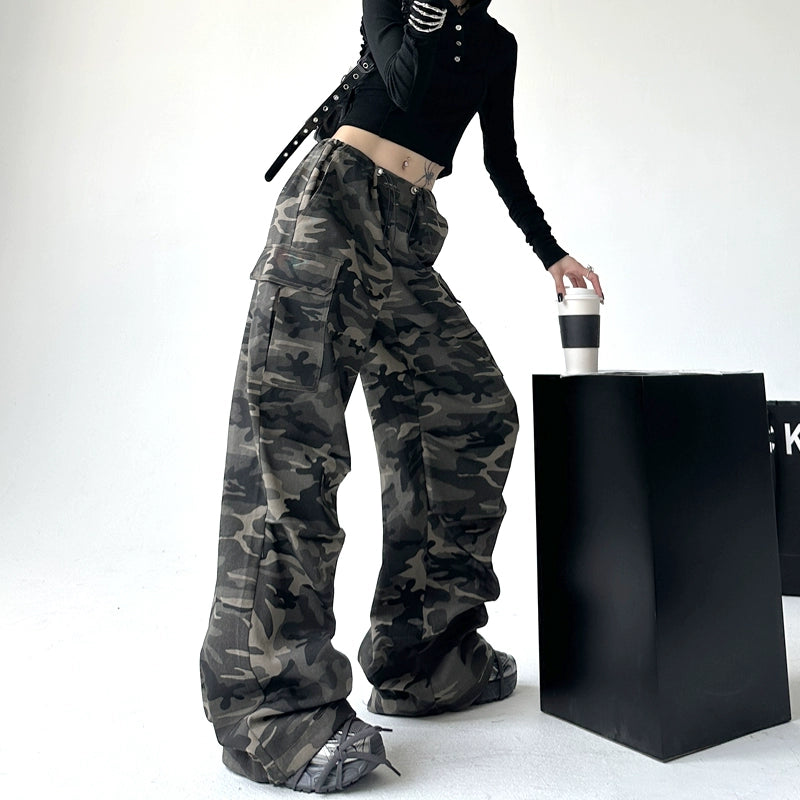 Camouflage Loose Fit Cargo Denim Pants
