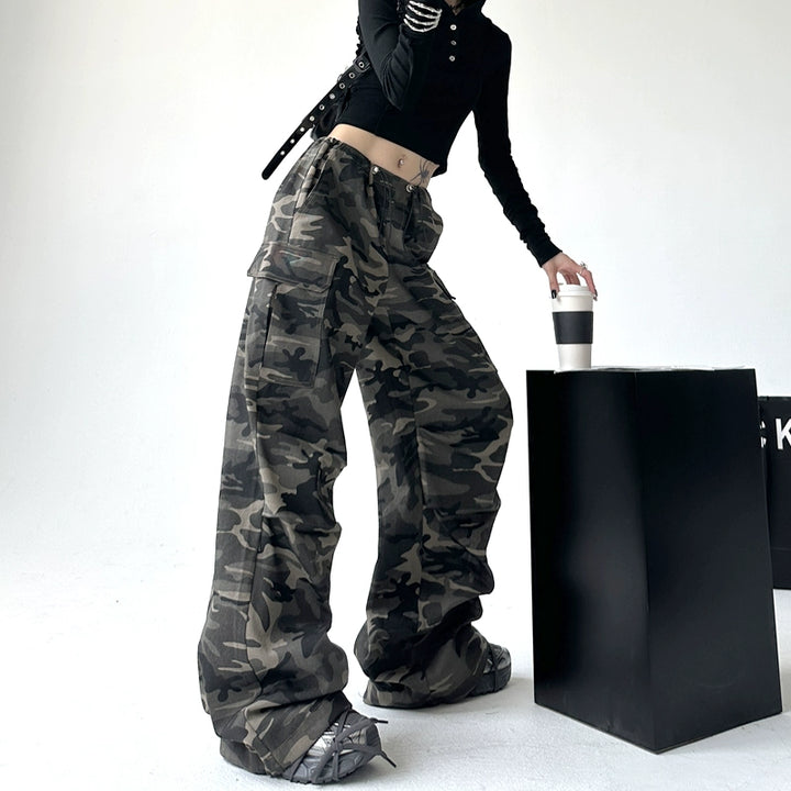 Camouflage Loose Fit Cargo Denim Pants