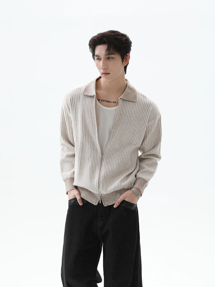 Full-zip Striped Knit Cardigan