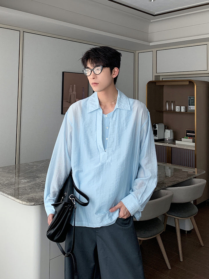 Long-Sleeved Loose Lyocell Shirt