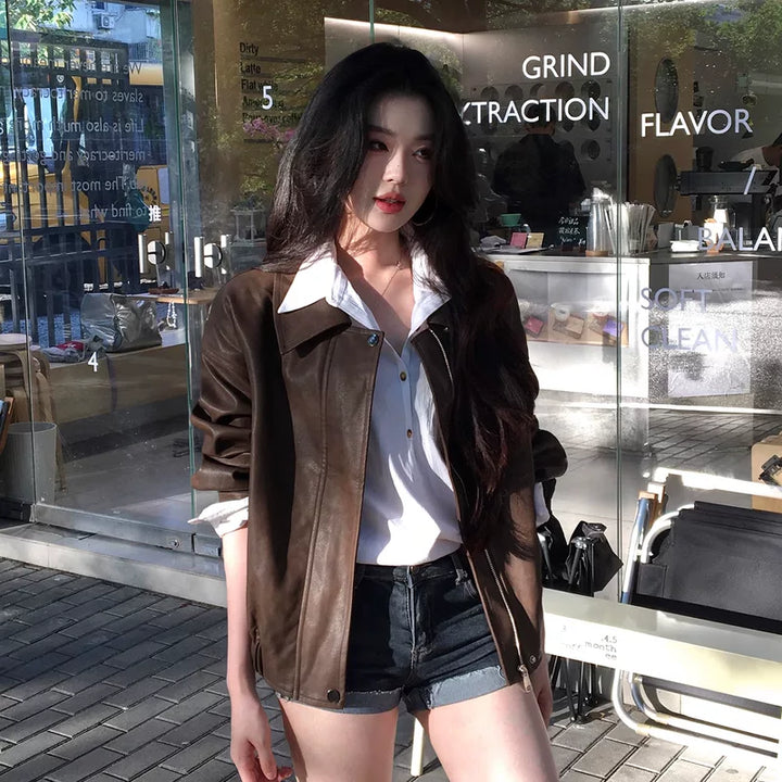 Retro PU Leather Short Motorcycle Jacket