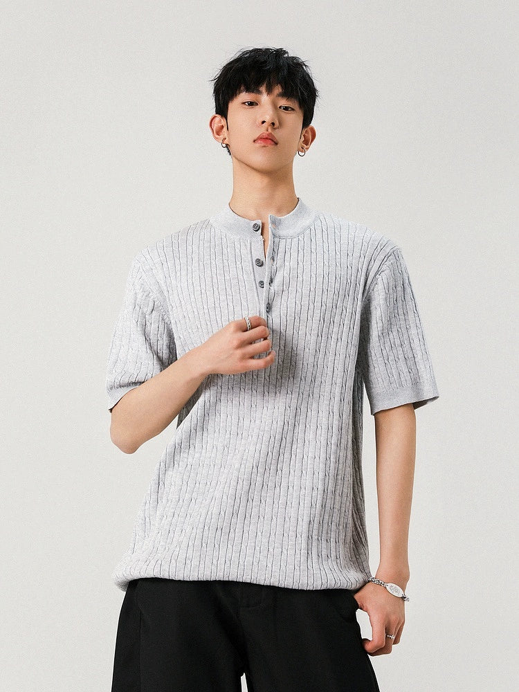 Breathable Knitted Henley Shirt