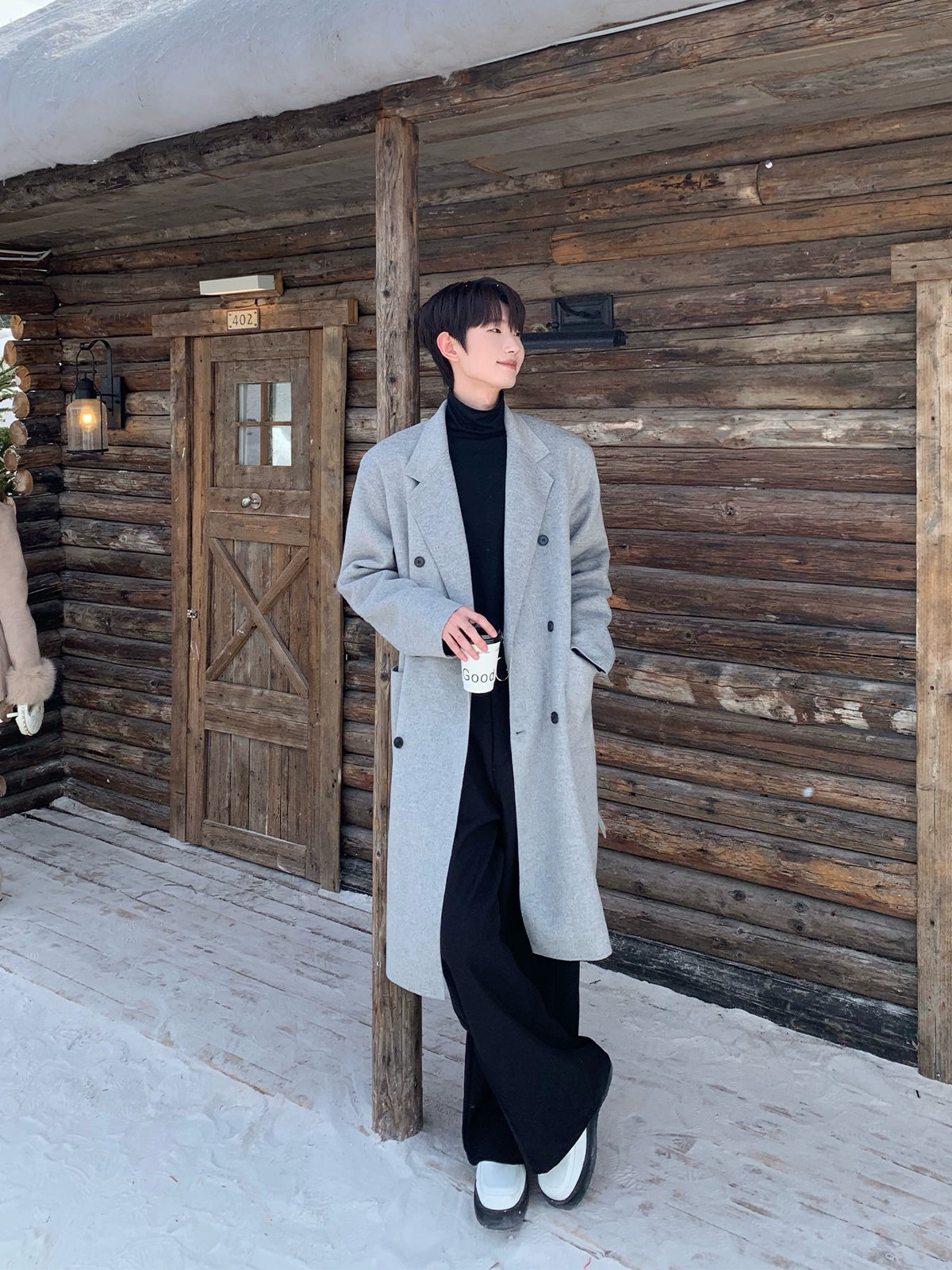 معطف صوف ذو طية مزدوجة غير رسمية 