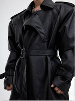 Deconstructed Split PU Leather Long Coat