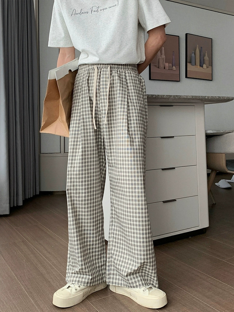 Cotton Wide-Leg Plaid Pants