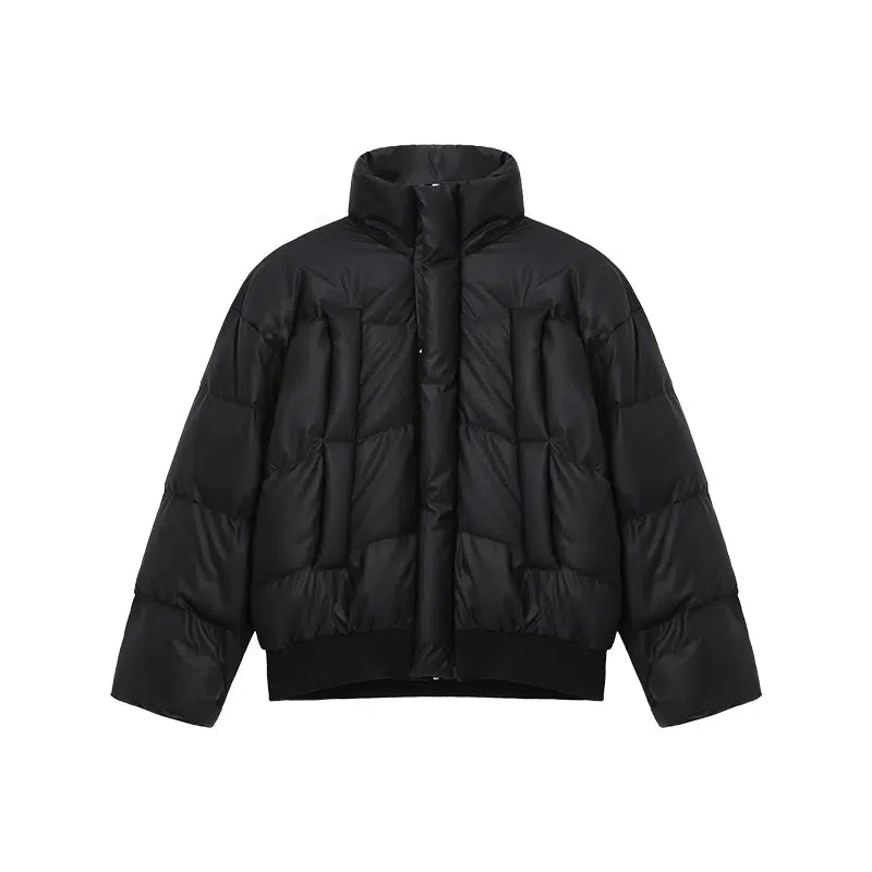 PU Leather Stand Collar Down Jacket