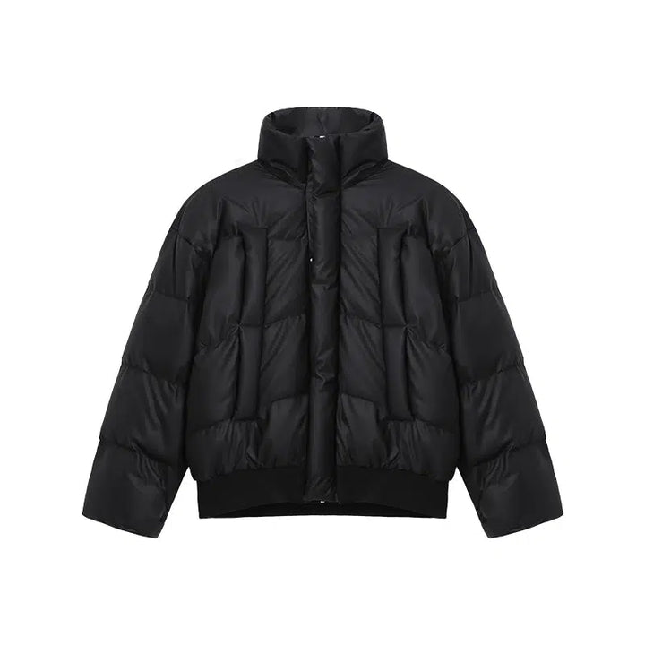 PU Leather Stand Collar Down Jacket