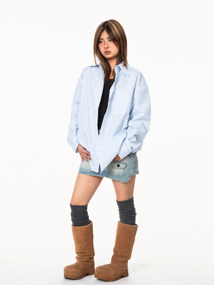 Retro Plaid Double-Layer Loose Shirt