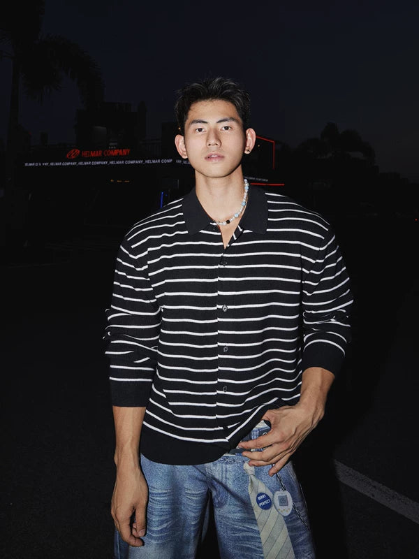 Pull en tricot à rayures rétro avec boutons 