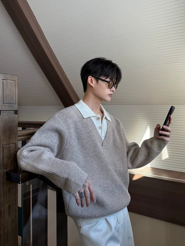 Faux Two-Piece Wool Knit Sweater