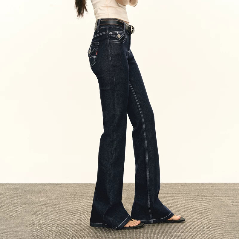 미드 라이즈 플레어 데님 팬츠 