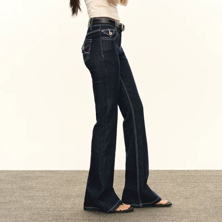 미드 라이즈 플레어 데님 팬츠 