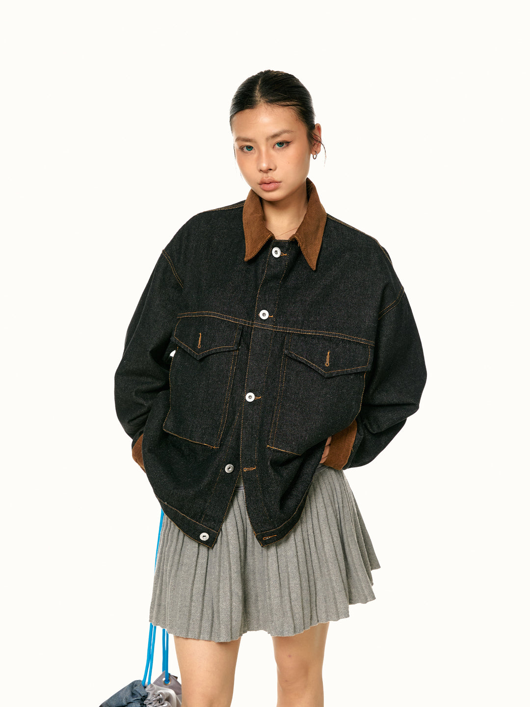 Corduroy Lapel Stitching Denim Jacket