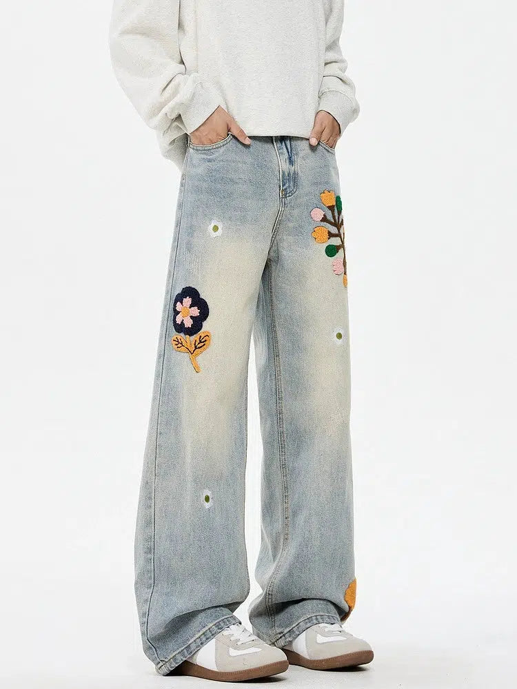 Embroidered Floral Straight-Leg Jeans