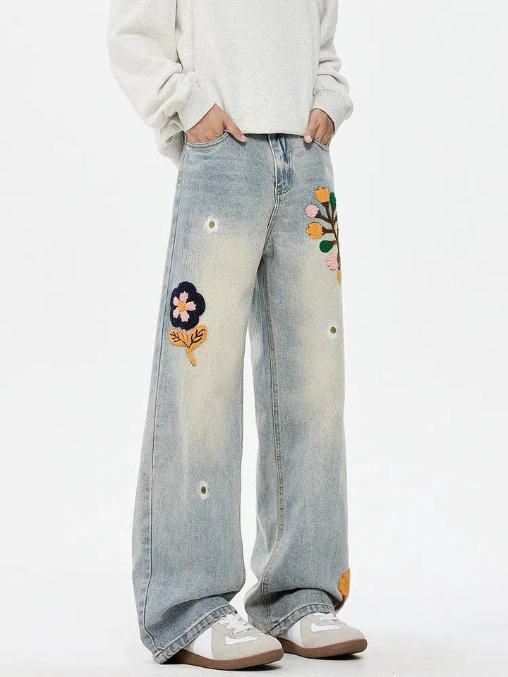 Embroidered Floral Straight-Leg Jeans