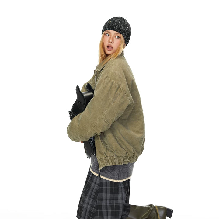 Distressed Cotton Workwear Loose Jacket