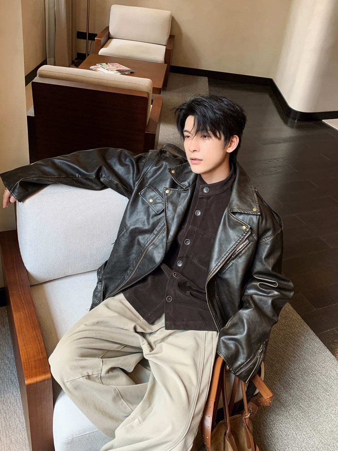 Motorcykel Lapel PU Läderjacka 
