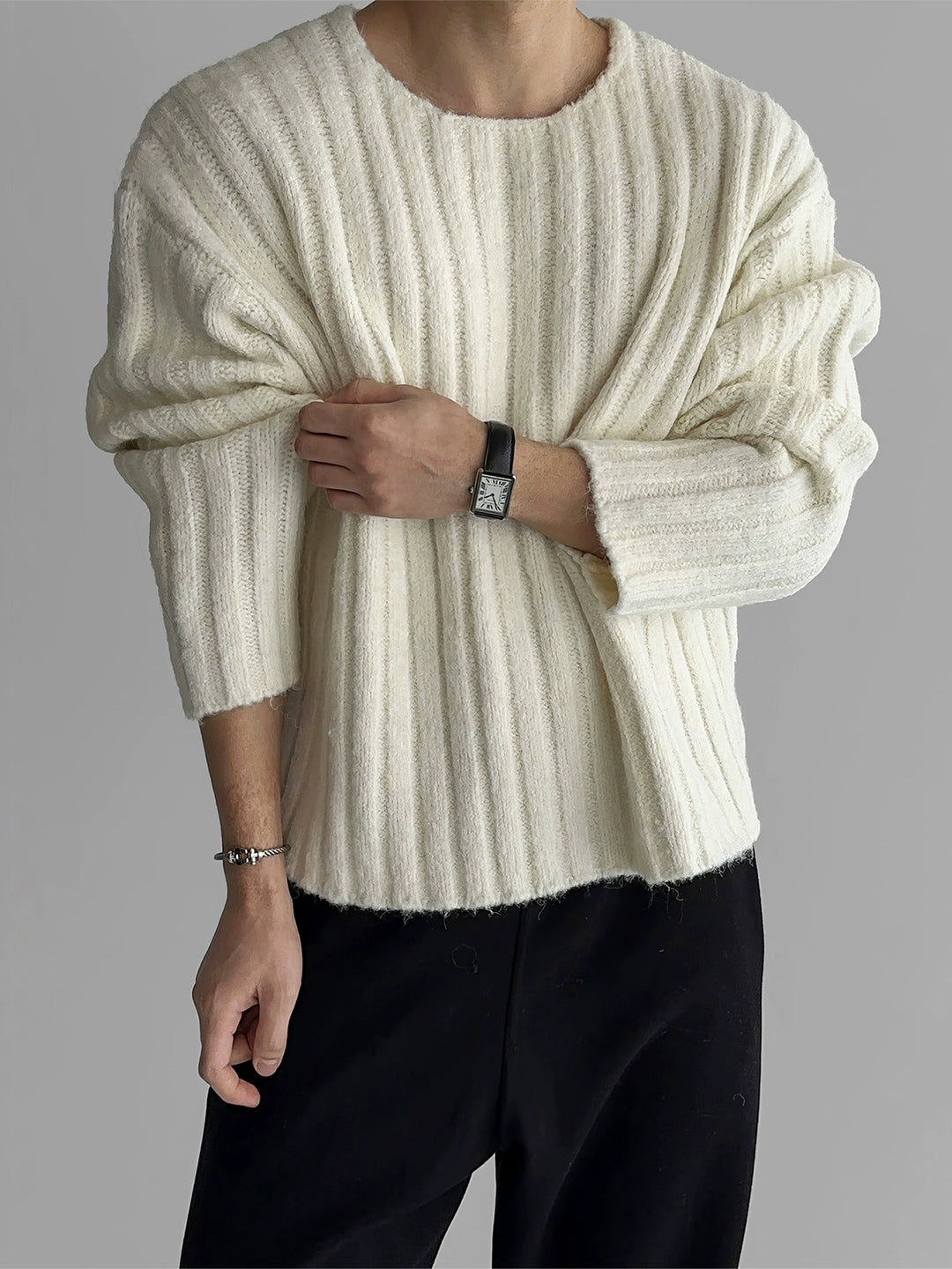 Rippstrick-Alpaka-Wollpullover 