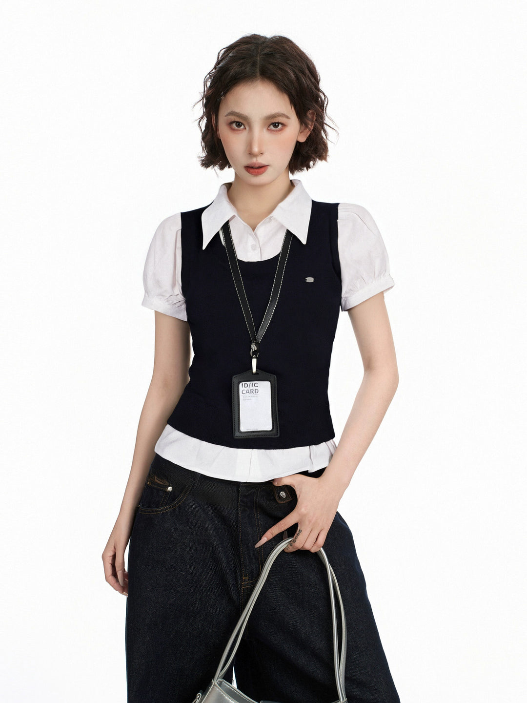 Two-Piece Puff Sleeve Polo Shirt