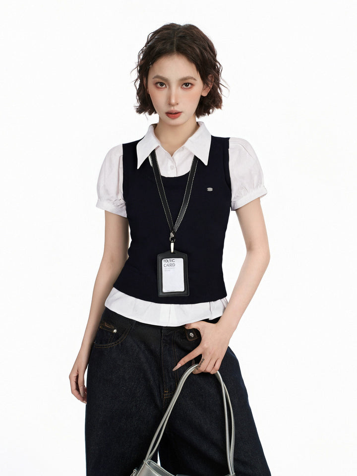 Two-Piece Puff Sleeve Polo Shirt