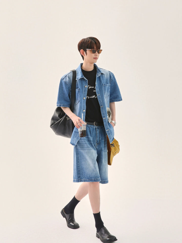 캐주얼 데님 재킷과 반바지 세트 