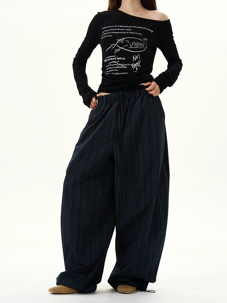 Pantalones casuales de pierna ancha a rayas retro 