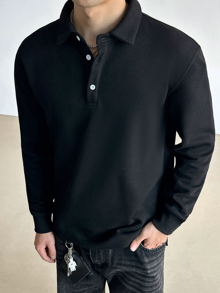 Camisa Henley de Pulôver Polo de Manga Longa 