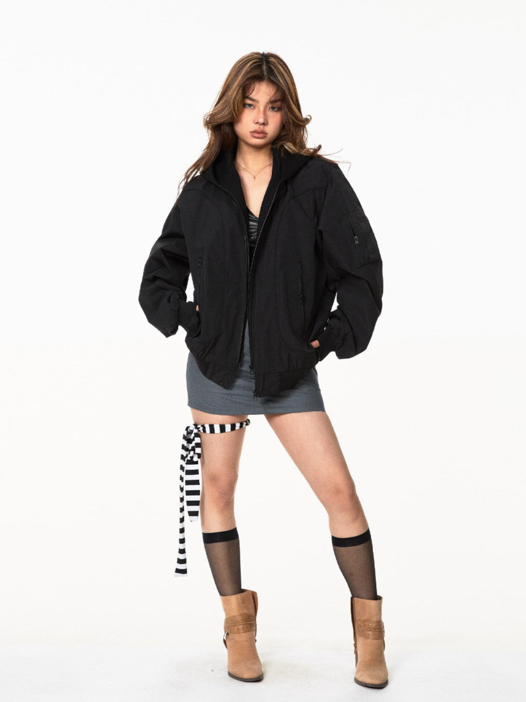 Deconstructed Multi-Zipper Loose Jacket