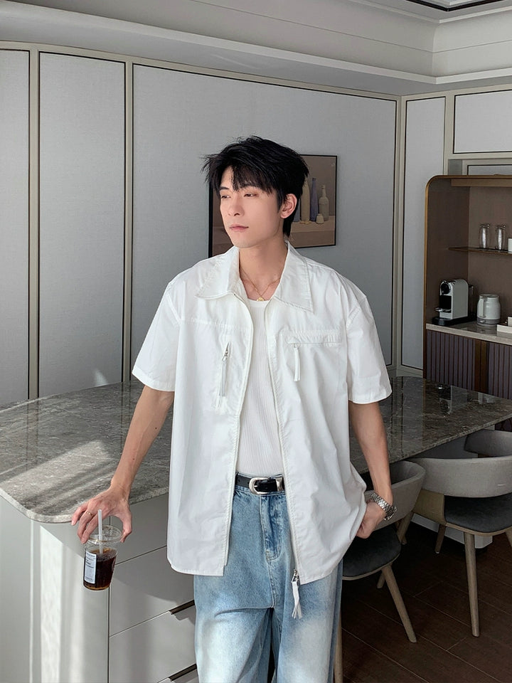 짧은 소매 면 캐주얼 루즈 셔츠 
