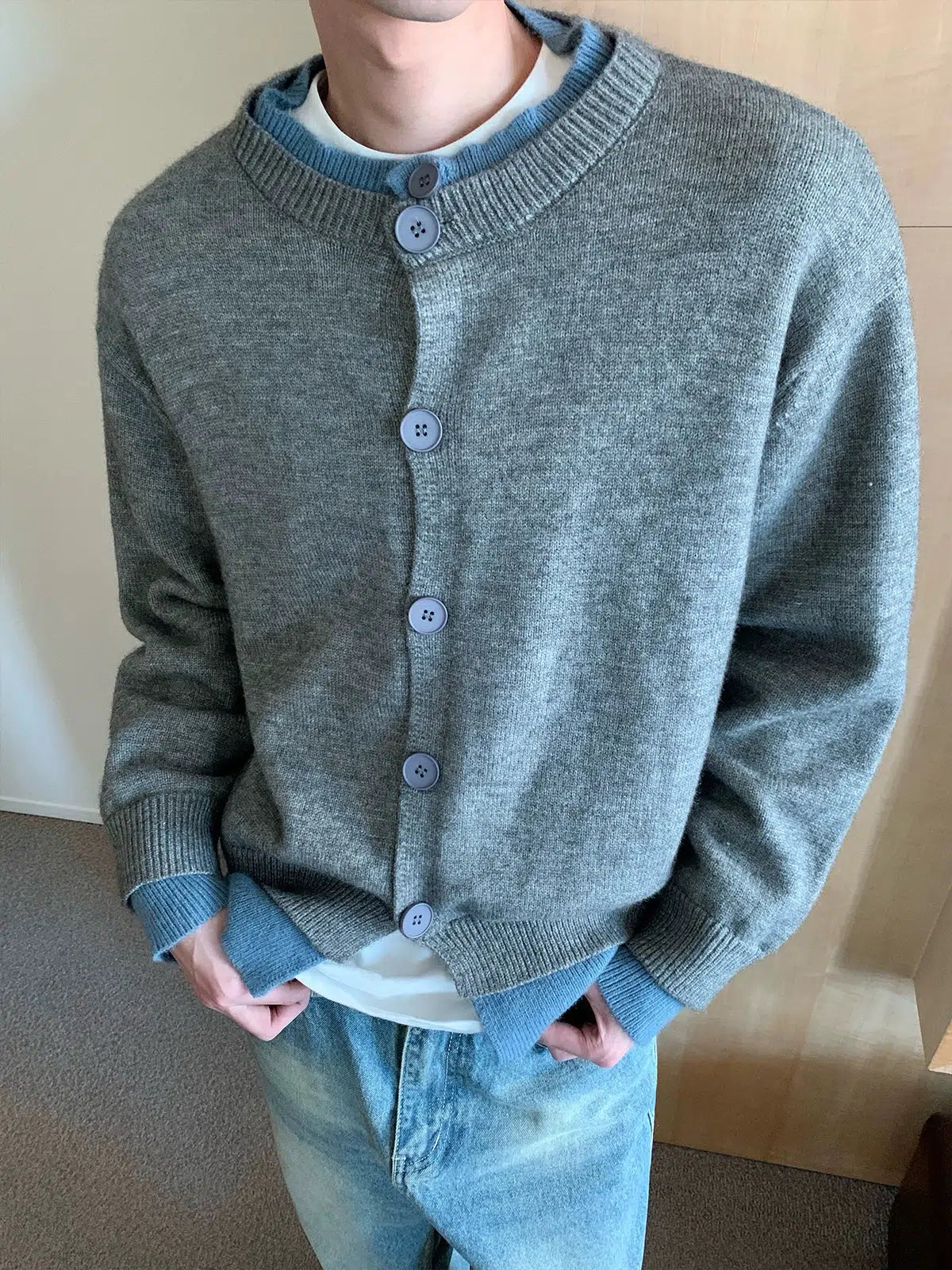 Button Front Crewneck Cardigan