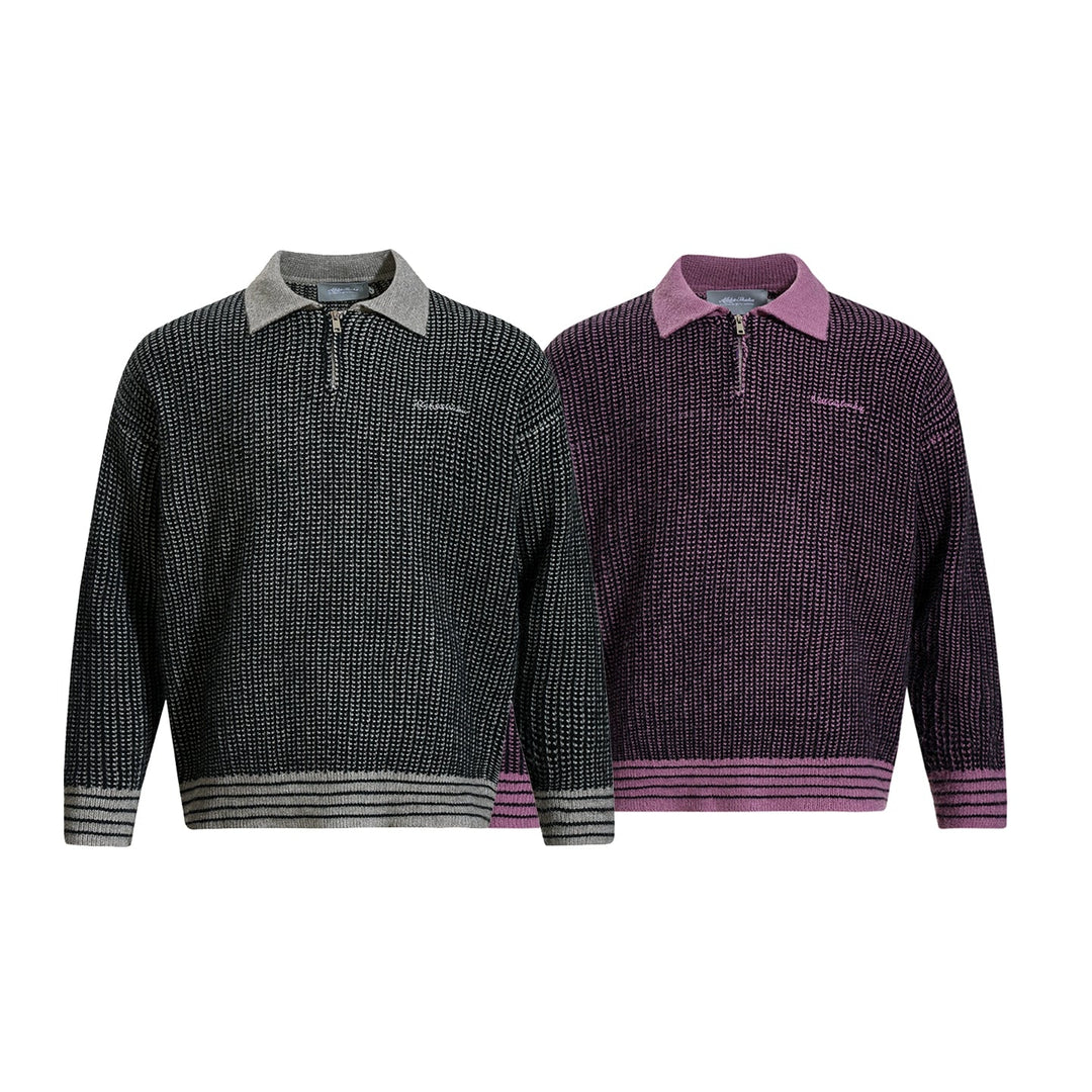 Half Zip Contrast Lapel Knit Sweater
