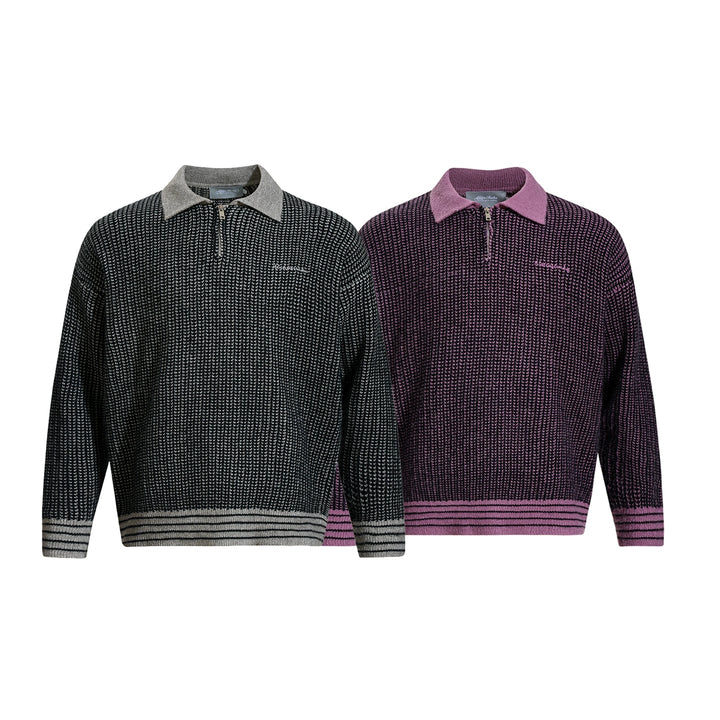 Half Zip Contrast Lapel Knit Sweater