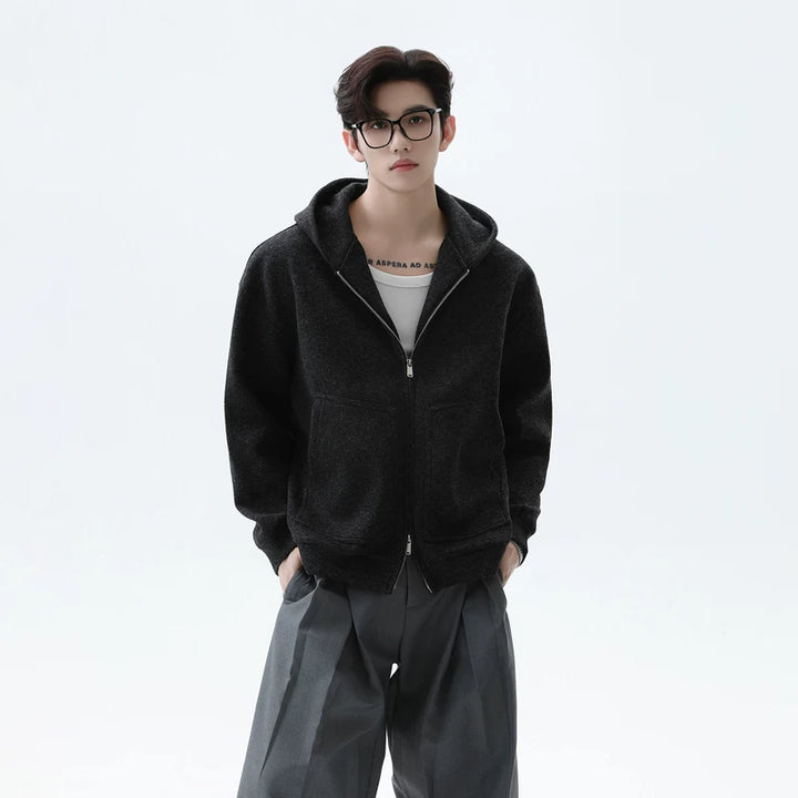 Wool Blend Hooded Knit Jacket