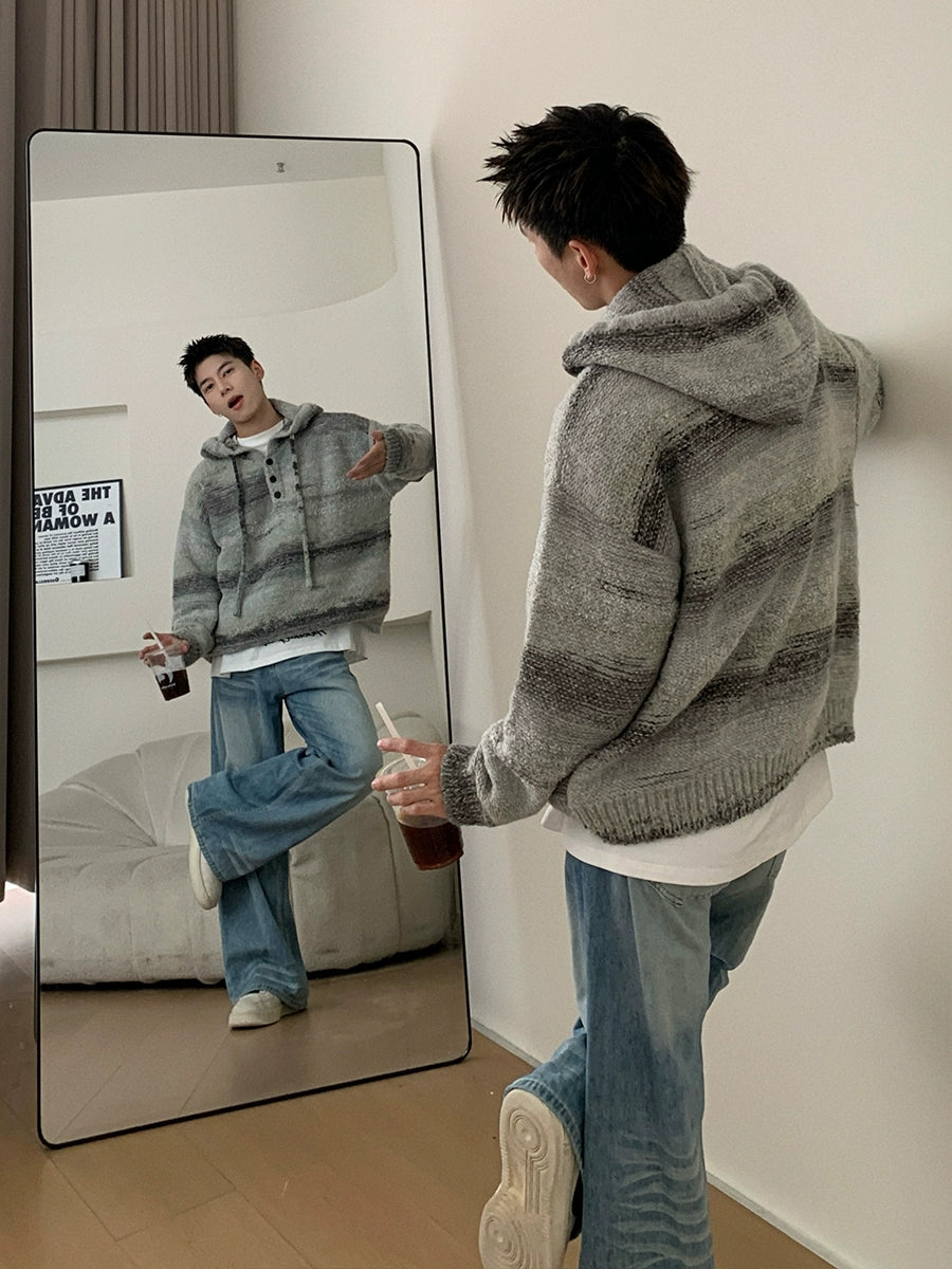 Loose Knit Hooded Buttons Sweater