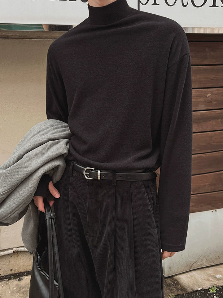 Pullover in cotone a maniche lunghe con collo alto 