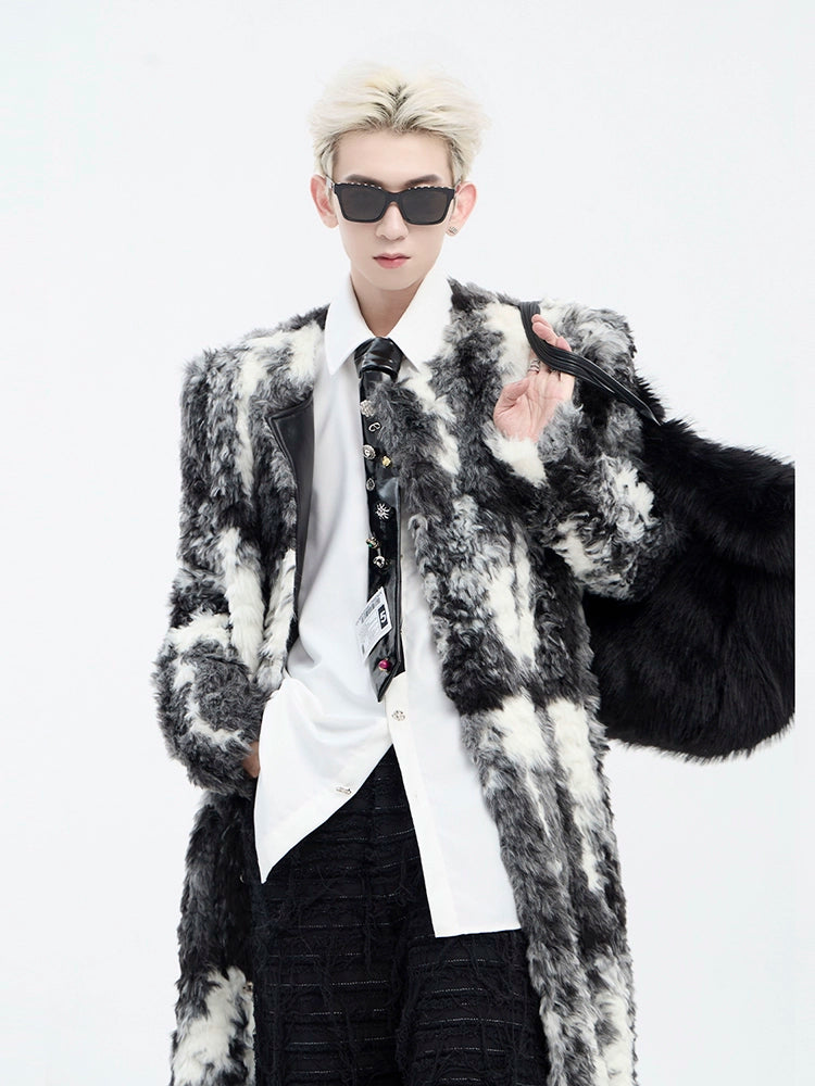 Long Fur Coat with Shoulder Pads