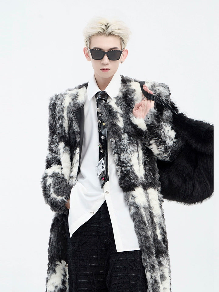 Long Fur Coat with Shoulder Pads