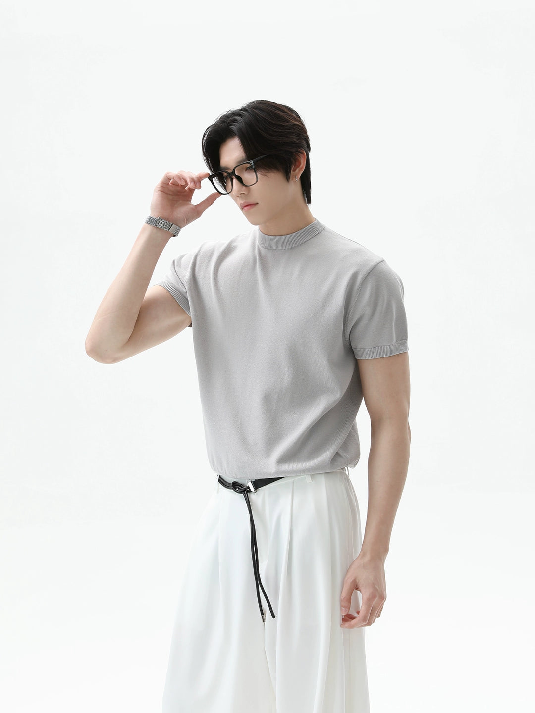 Knitted Slim Fit Short Sleeve Pullover