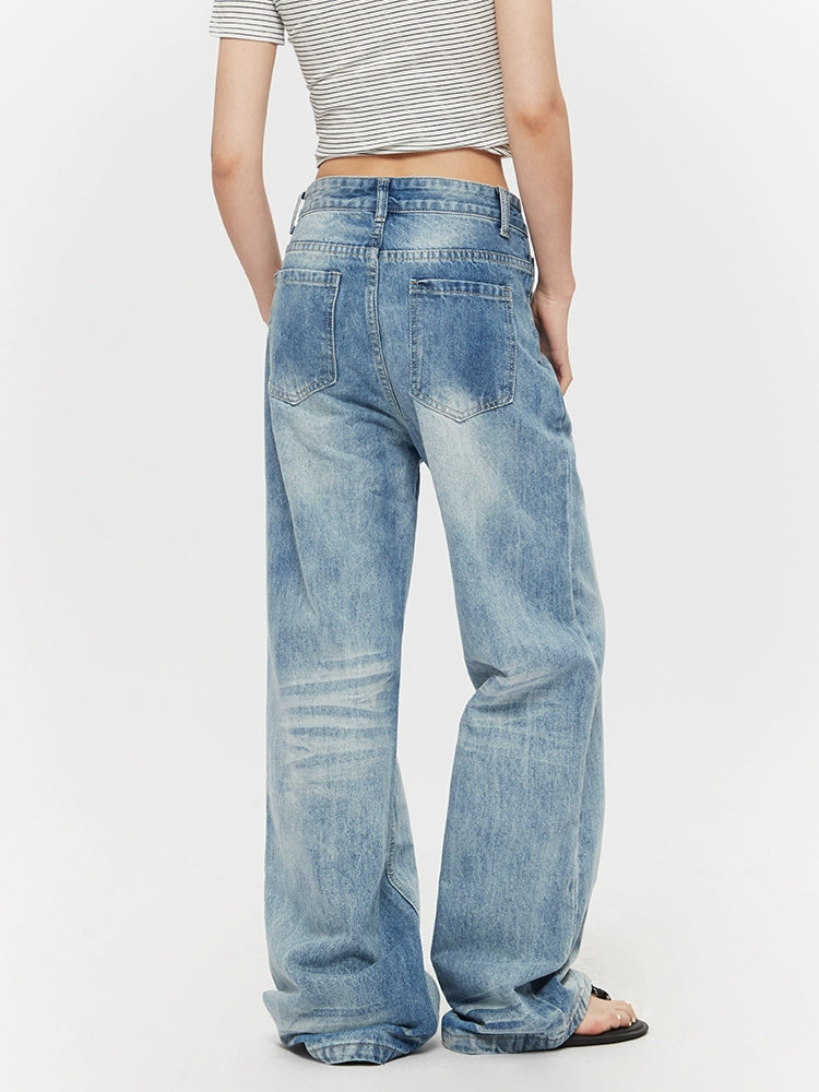 High Waist Distressed Loose Straight Pants