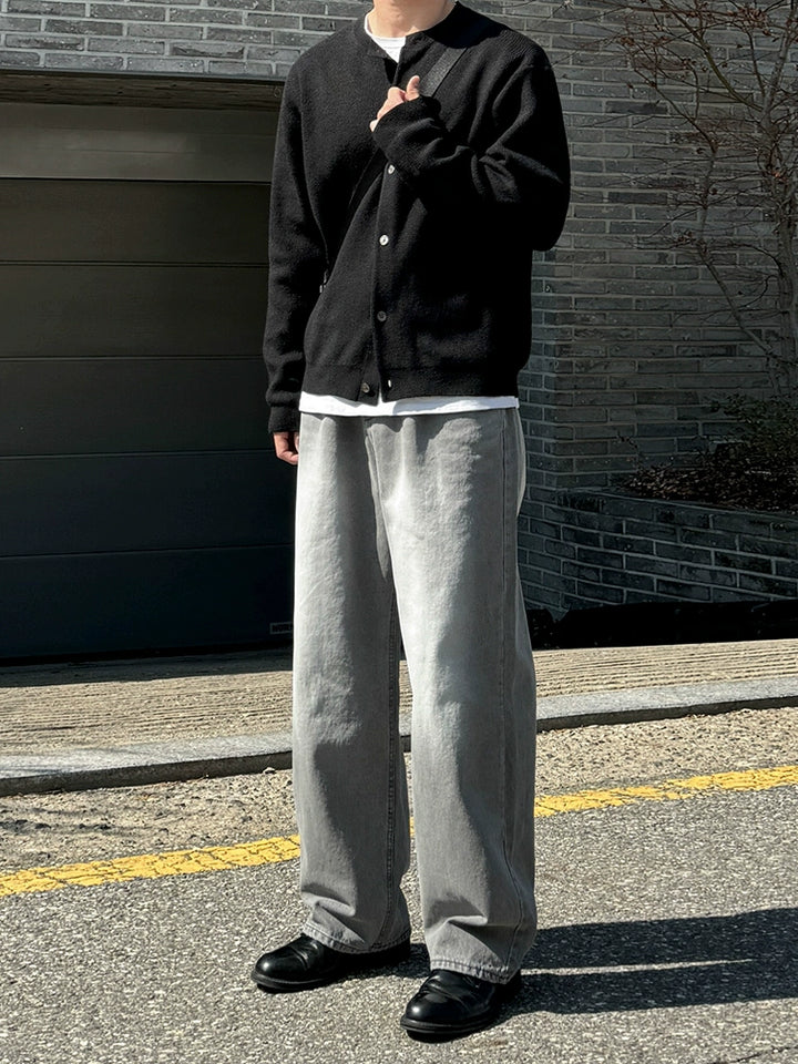 Button-front Crewneck Knitted Cardigan