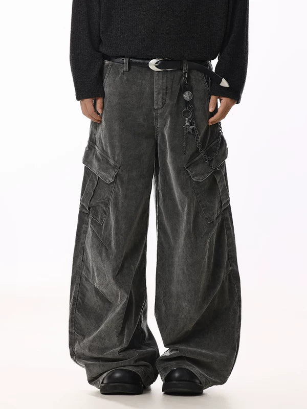 레트로 와이드 레그 곡선 블레이드 카고 팬츠 