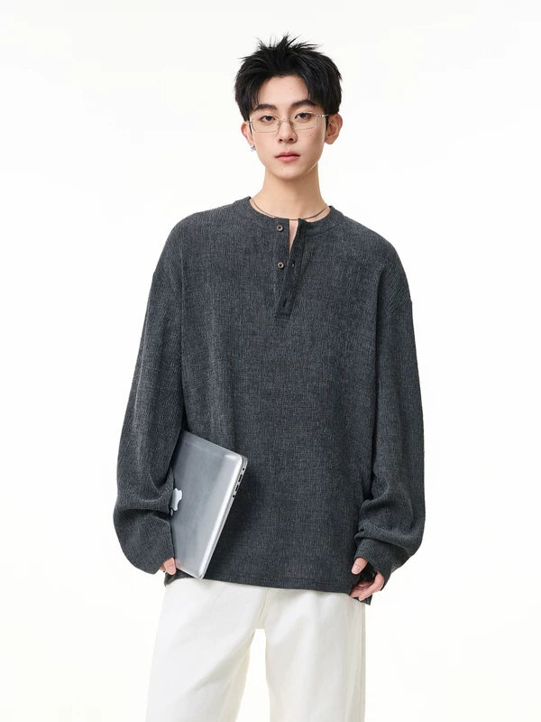 تي شيرت هينلي طويل الأكمام ذو القوام 