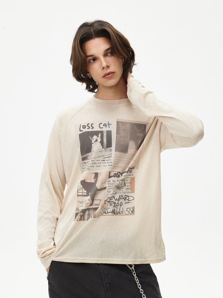 Retro Print Langærmet Pullover Skjorte 