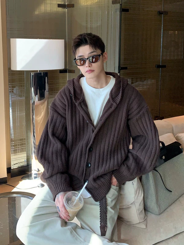 Chunky Ribbed Knit Hooded Sweater