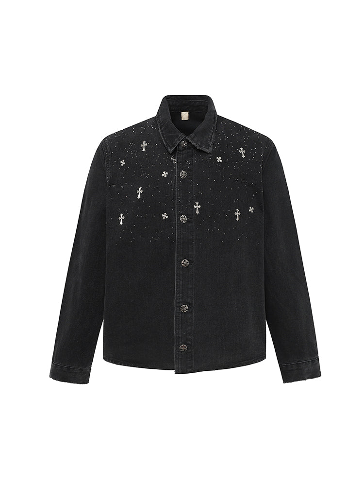 Pailletten-Botton-Front Denimjacke 