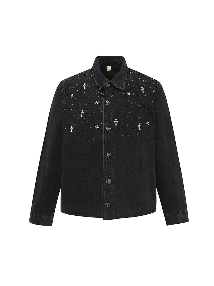 Pailletten-Botton-Front Denimjacke 